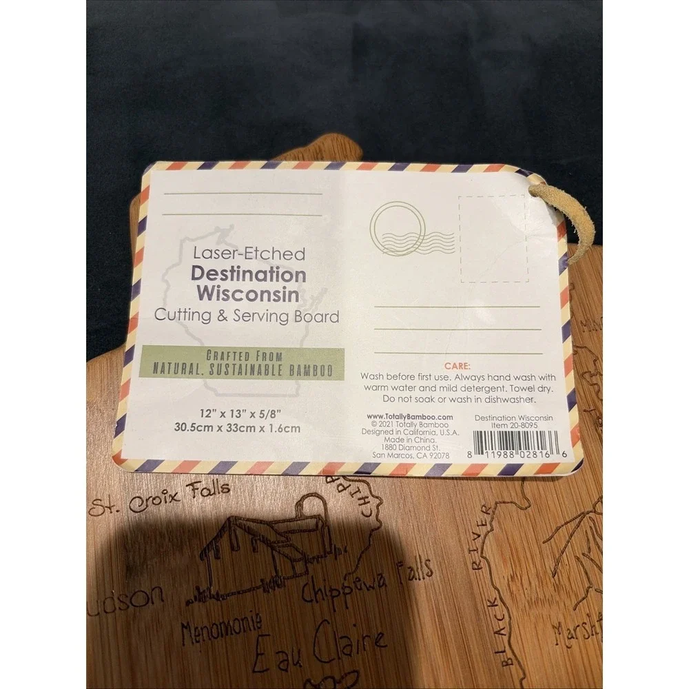 Bamboo Cutting Board Laser Cut State Of Wisconsin Totally Bamboo NEW